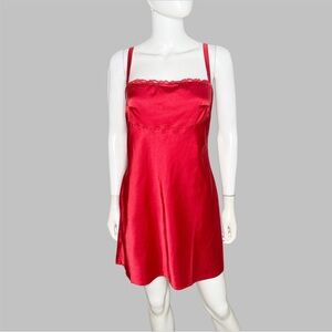 Know One Cares Red Lace Satin Mini‎ Dress